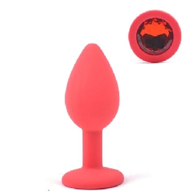 Hovedbilde Erotic - Rød Silikonbuttplug med Rød Krystall - ...