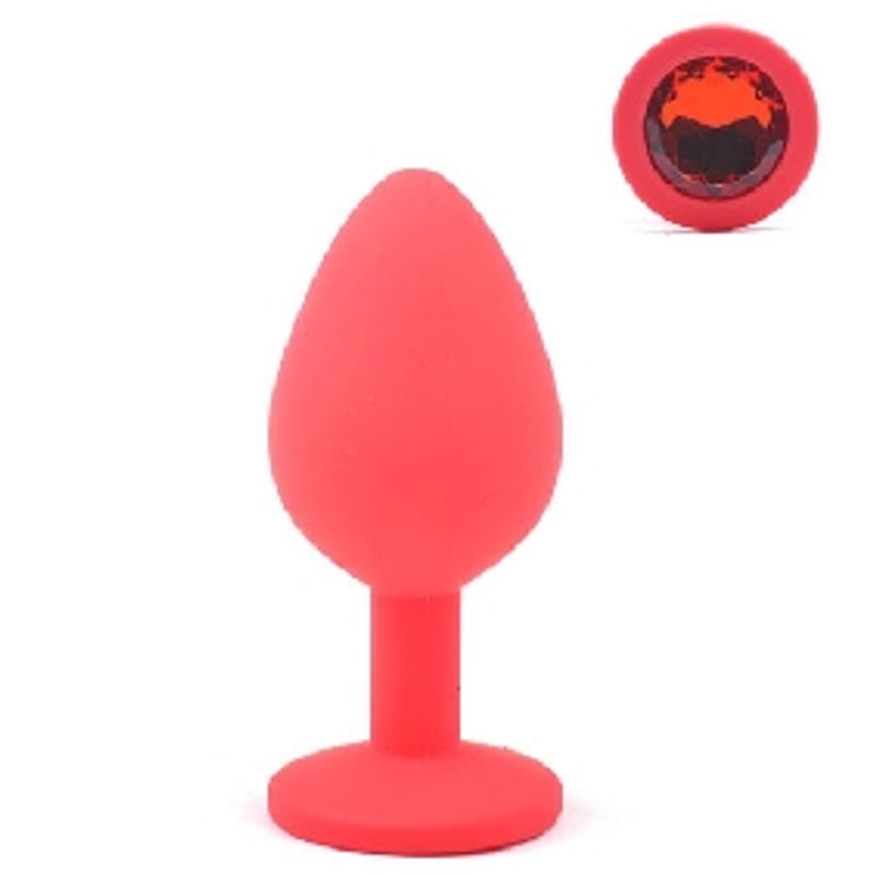 Erotic - Rød Silikonbuttplug med Rød Krystall - Medium