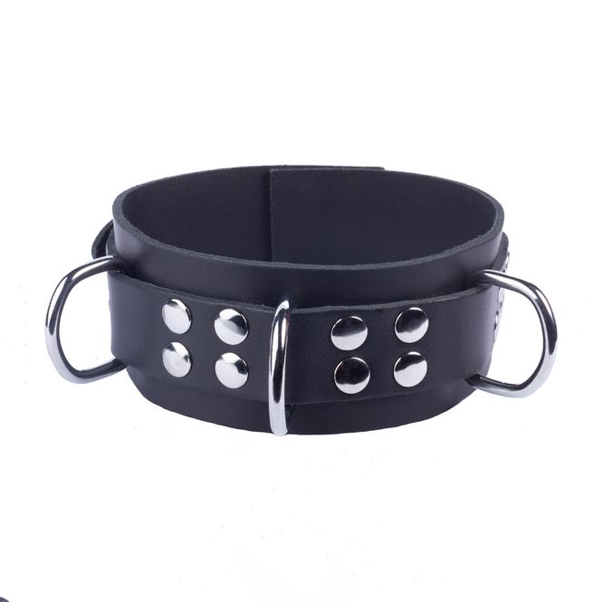 Hovedbilde Skinn Collar med 3 D -ringer - svart