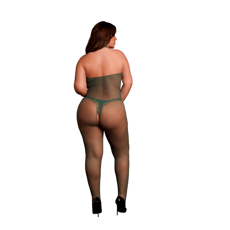 Le Desir - Fishnet and Lace Bodystocking - Queen Size Grønn