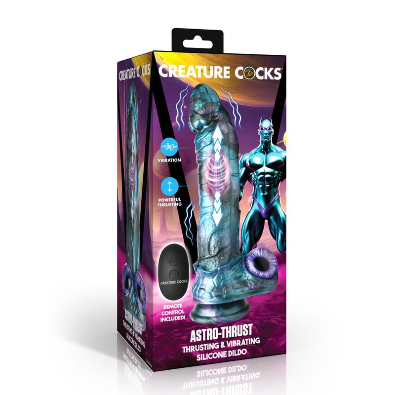 Creature Cocks - Astro-Thrust - Thrusting and Vibrating Silicone Dildo - Blue/Purple